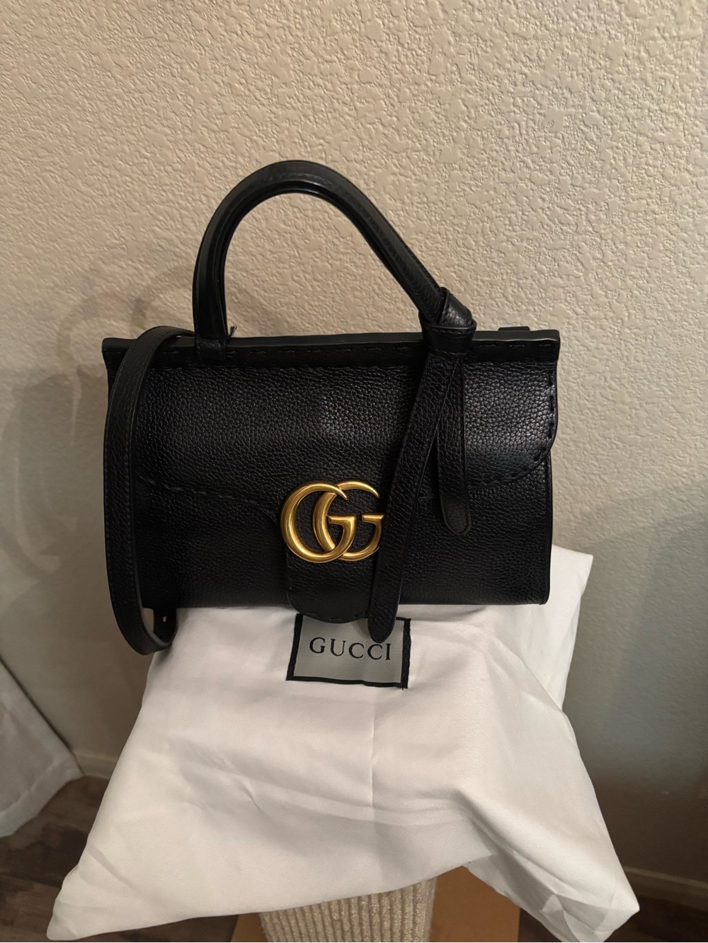 Gucci 442622 Black Small Top Handle calfskin leather Shoulder Bag